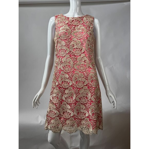 Eliza J Womens Sleeveless Lace Overlay Shift Dress Pink & Ivory Size 6 - Picture 1 of 16